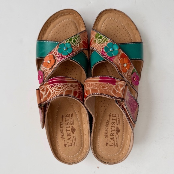 NWOT Spring Step L'Artiste Rayna PillowSoft Floral Slide Wedge Sandal EU 40 US 9 - Picture 3 of 13